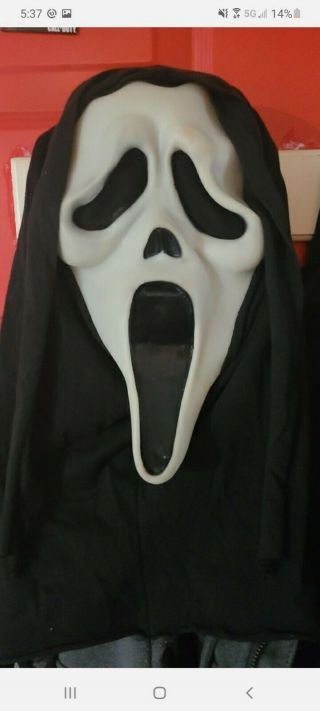 Rare Halloween Fun World Div Scream Mask Ghost Face Cotton Hood Glow Fantastic