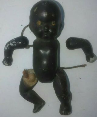 Antique Black African American Bisque Jointed Baby Doll Marked Japan 2 3/4 "