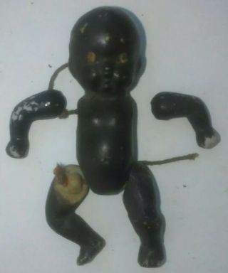 Antique Black African American Bisque Jointed Baby Doll Marked Japan 2 3/4 