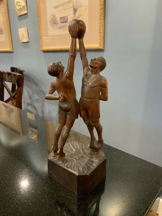Rare 14” Antique Hand Carved Wood Basketball Players Sculpture Figure Anri?