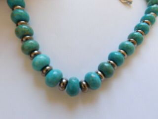Vtg Southwestern Silver Tone - Faux Turquoise Beads W Silver Spacers Necklace 22 "