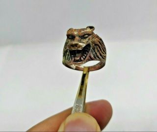 Ancient Antique Roman Bronze Ring Wolf Head Artifact Authentic Rare Type