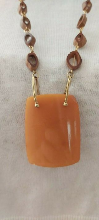 Rare Antique Natural Baltic Amber Pendant 30 Gr With Apricot Kernel Chain