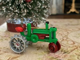 Vintage Dollhouse Miniature Green Retro Farm Tractor Christmas Gift Shelf Sitter 3