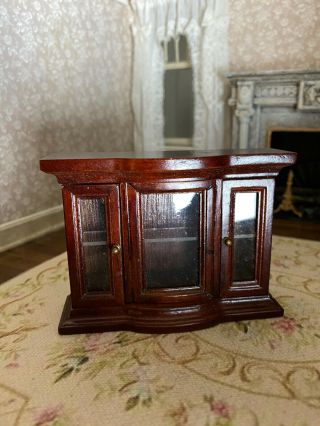 Vintage Miniature Dollhouse 1:12 Early Bespaq Cherry Wood Glass Wall Cabinet 2