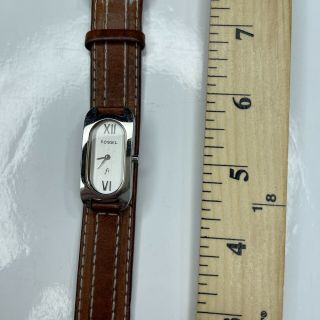 E Fossil F2 Ladies ES9626 Silver Brown Leather Stainless Vtg Retro 3