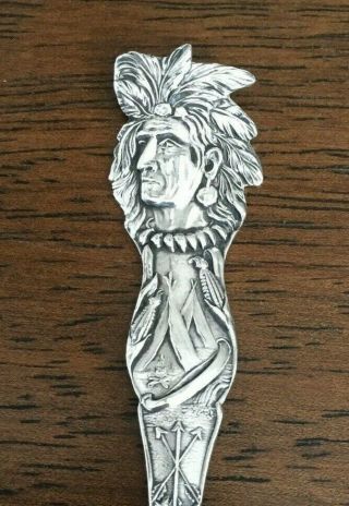 Majestic Indian Brave Sterling Souvenir Spoon Circa 1900 Papoose Church Arrows