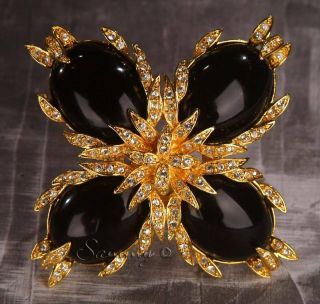 Rare Joan Rivers Gold W Black Onyx & Crystal Russian Maltese Cross Pin