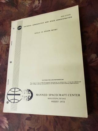 Rare Vintage Nasa 1972 Apollo 16 Mission Report Msc - 07230 - Moon Landing