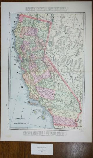 Vintage 1900 California Map 14 " X22 " Old Antique Gold Rush Santa Fe