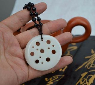 Xinjiang Hotan white jade lotus root piece with wealth piece pendant necklace 3