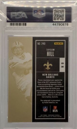 Taysom Hill Rookie Autograph 2017 Contenders Auto PSA 9 249 Very Rare 2