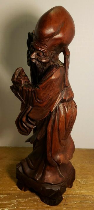 Chinese Immortal God Of Longevity Shou Lao,  Vintage Hand Carved Wood Statue.