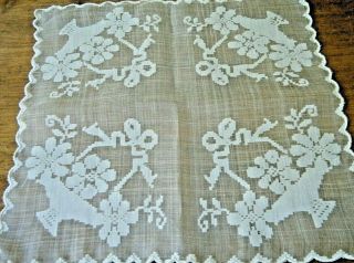 Old Antique Asian Silk Doily Hand Embroidered Needle Run Lace.
