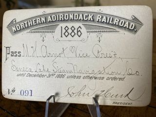 Rr9 Rare 1886 Southern Adirondack Seneca Lake Steam Train Railroad Pass Ticket