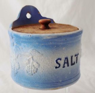 Antique Early Mccoy Stoneware Salt Box Blue White Country Kitchen