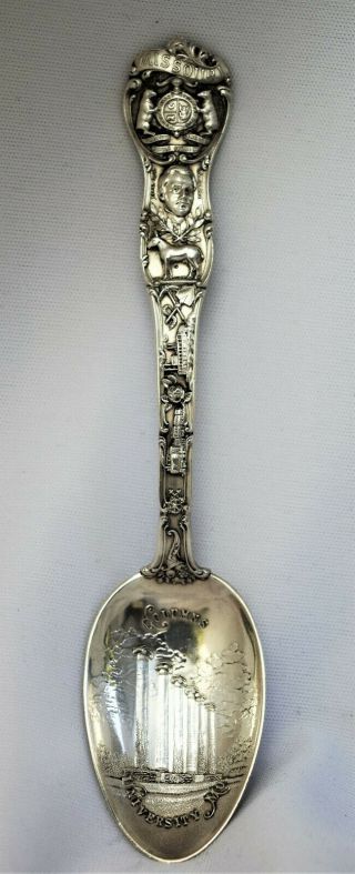 1908 University Of Missouri Columns Sterling Silver Souvenir Spoon 5 3/4 " Long