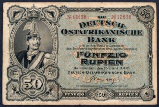 German East Africa 1905 50 Rupien Deutsch - Ostafrikanische Bank P - 3b Xx - Rare