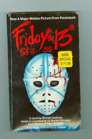 Friday The 13th Part 3 3 - D Novel By Michael Avallone Jason Voorhees 1982 Rare