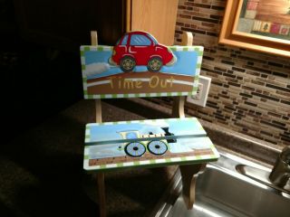 Time Out Chair Wood Child Trouble Vintage Toddler Seat Painted Car Train