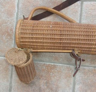 Antique Vintage Rare Wicker Ornate Golf Bag Hickory Wood Shaft Clubs Tee Pouch 5