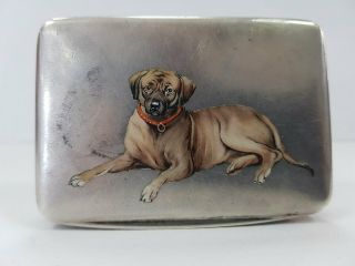 Rare European 800 Silver Enamel Box With A Dog