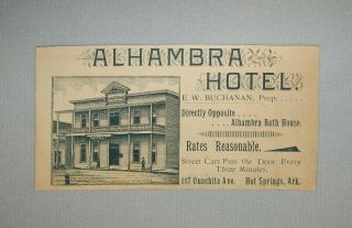 Old Antique Vtg 1800s Alhambra Hotel Bath House Hot Springs Arkansas Trade Card