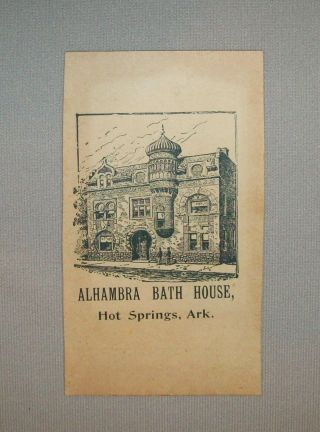 Old Antique Vtg 1800s Alhambra Hotel Bath House Hot Springs Arkansas Trade Card 2