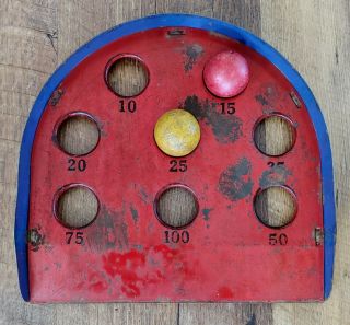 Antique Vintage Heavy Metal Carnival Skee Ball Game Red Blue Tin Toy 1920s - 1930s