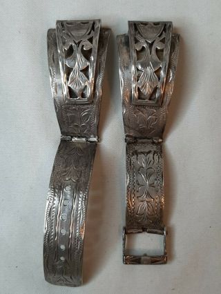 Rare Vintage Western Style Sterling Silver Hand Tooled Buckle Watch Band Tip End