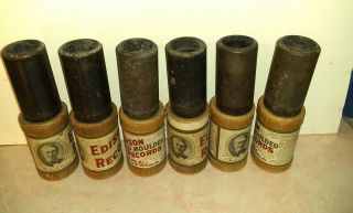 6 Rare Vintage Edison Cylinder Phonograph Gramophone Records & Orig Cannisters