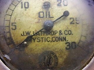Antique J.  W.  Lathrop Indian Head Rat Rod Hot Rod Oil Pressure Gauge 0 - 30 Psi Old