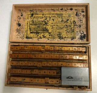 Antique Printers Box With Stamps And Ink