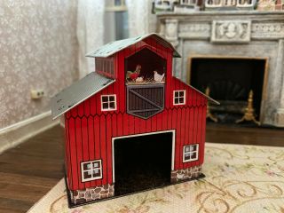 Vintage Miniature Dollhouse 1:12 Metal Antiques Shabby Red Toy Barn Children 