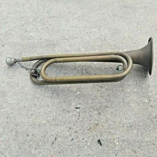 Antique Us Regulation Army Military Brass Bugle Made In Us