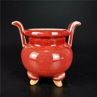 Chinese Antiques Hand Make Porcelain Red Glaze Incense Burner H35