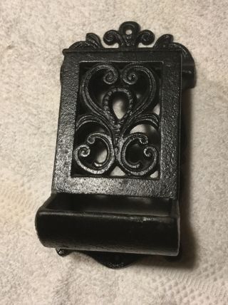 Antique Cast Iron Match Holder Wall Mount With Lid 2