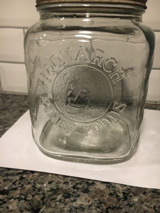 Vintage Owens Illinois Glass Jar Monarch Finer Foods Lion Cookie Large Antique