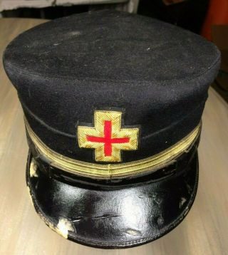 Ames Antique Masonic Knights Templar Christian Hat 7 3/8 Gold Red Cross