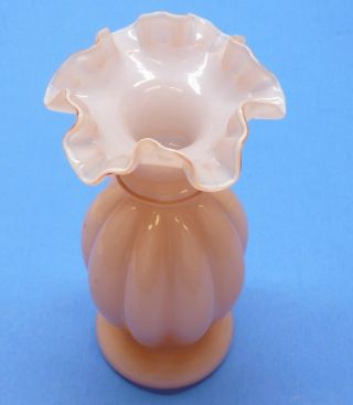 Rare Vtg Fenton Pink/rose Overlay Opaque Ribbed Melon Vase 9 " Ruffled Top