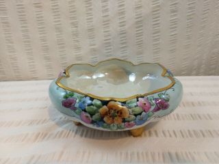 Antique O & E.  G.  Royal Austria Hand Painted Footed Bowl Scalloped Rim