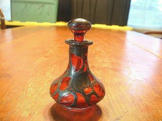 Scarce Antique Miniature Sterling Overlaid Ruby Perfume Bottle
