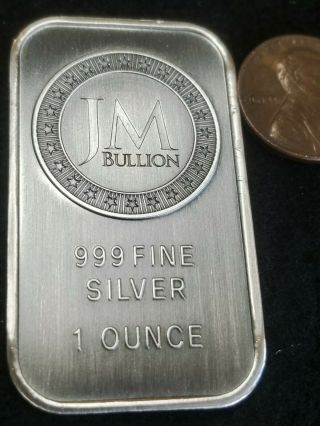 The Infamous Jm Bullion Bar,  1 Troy Ounce Of 99.  9 Antiqued Silver