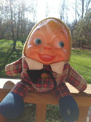 Vintage Humpty Dumpty Plush Stuffed Doll Knickerbocker 1950’s Rare Plastic Face