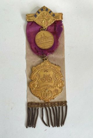 Antique Hudson Valley Volunteer Firemen Member Ribbon Medal1903 Pin Aa N651 Pa