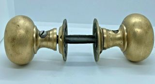 Heavy Vintage Solid Brass Round Door Knob Set W/escutcheon Plates 1 Pound