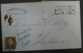 Rare 1858 Prussia (germany) Folded Cover Ties 3sgr Stamp Breslau