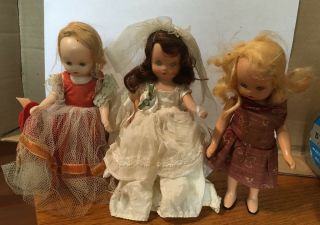 3 - Vintage Hard Plastic " Nancy Ann Storybook Dolls " Sleepy Eyes - Mohair Wigs