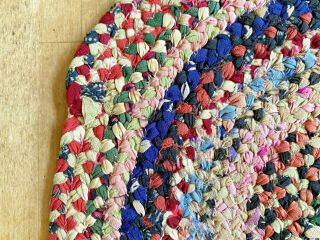 Antique Vintage Hand Woven Knotted Braided Stitched Rag Rug Multi - color 10.  5 