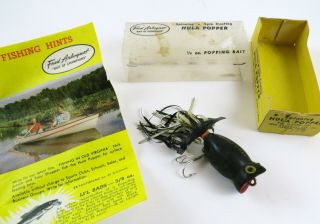 Vintage Fred Arbogast Hula Popper Crankbait Fishing Lure W/insert,  Black
